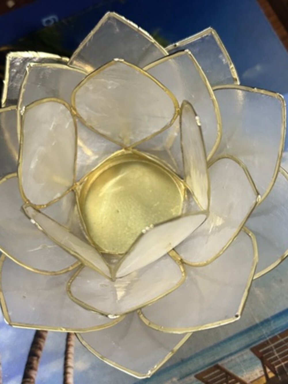 Handcrafted White Capiz Shell 20 Petal Tealight Candle Holder NEW